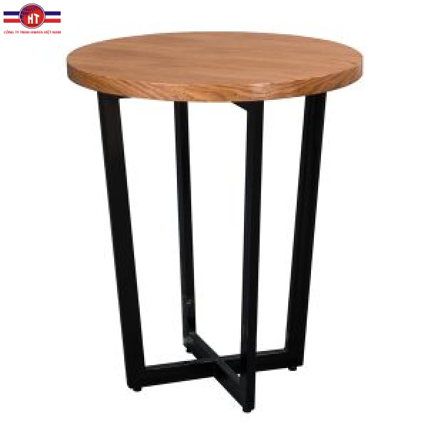 BÀN TRÒN CHÂN SẮT MẶT GỖ GHÉP VENEER SỒI