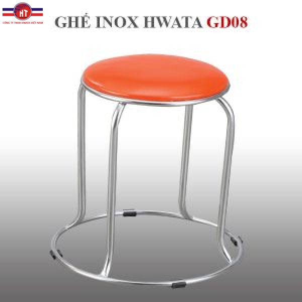 Ghế đẩu inox Hwata 280 chân vòng mặt simili thấp GD08